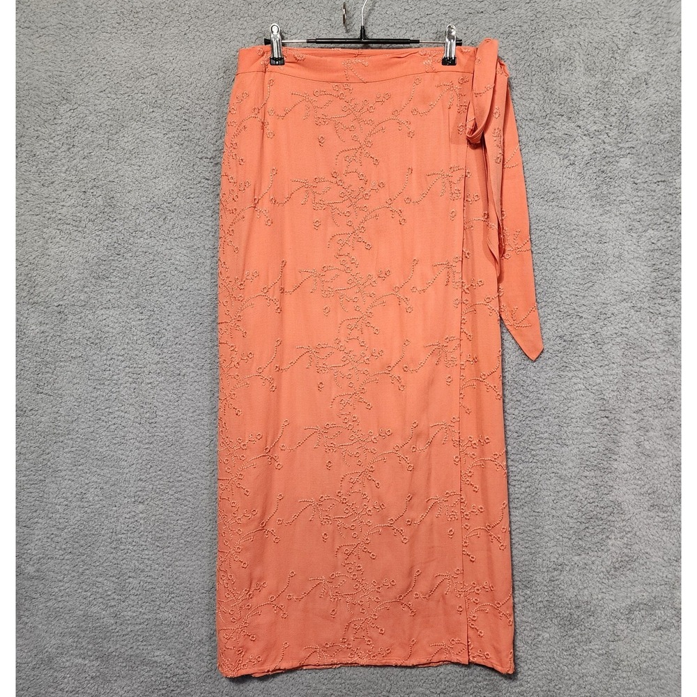Doncaster Silk Wrap Skirt Coral‎ Size 10 Embroidered Summer Dressy